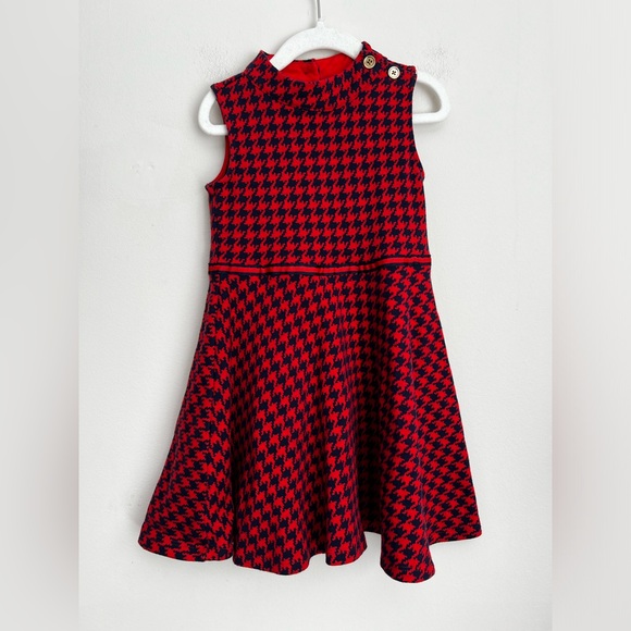 JANIE & JACK Dress Red Houndstooth Sleeveless Button Back 5 - Picture 1 of 5